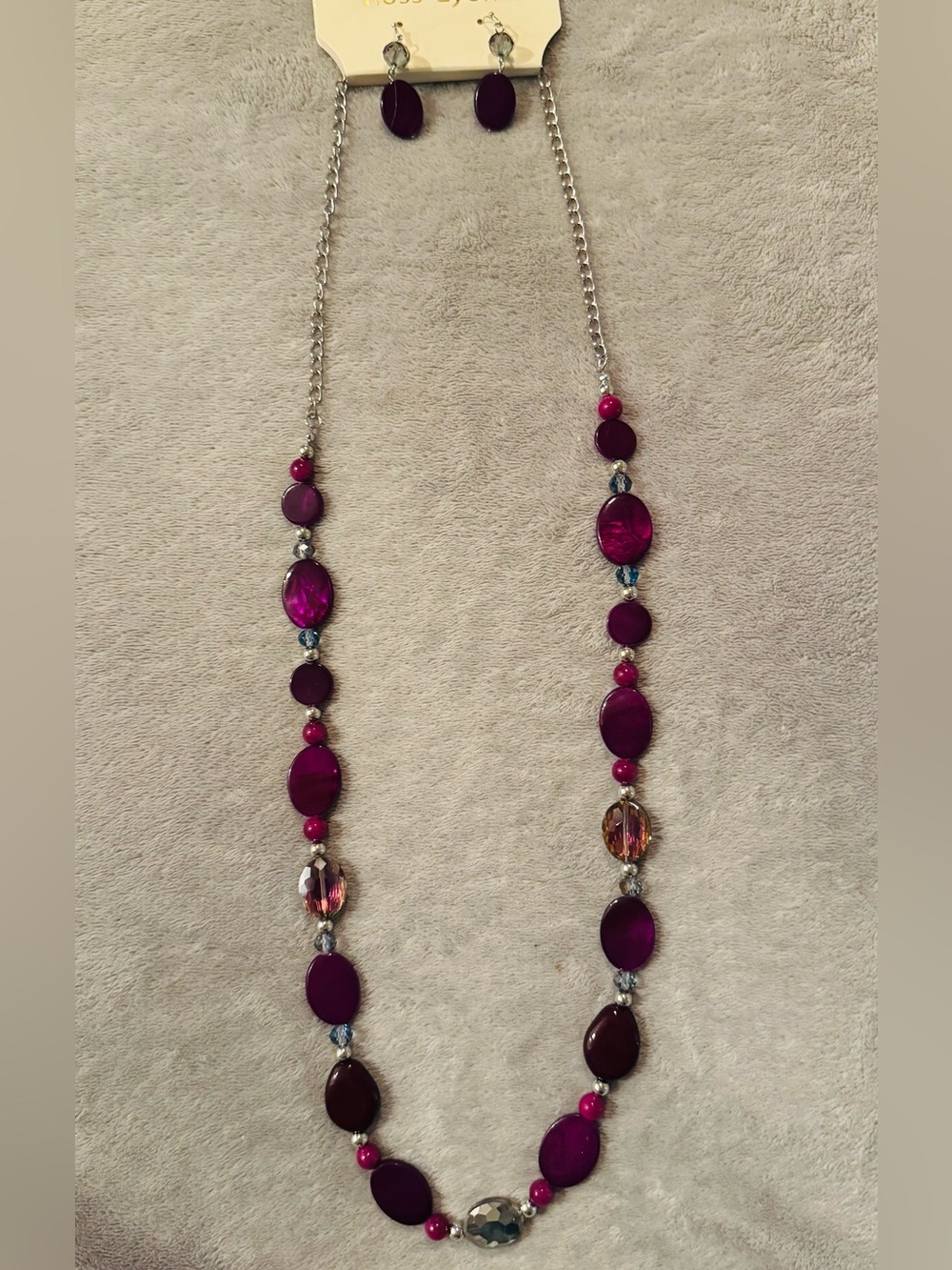 Purple Bead Long Necklace & Earring Set